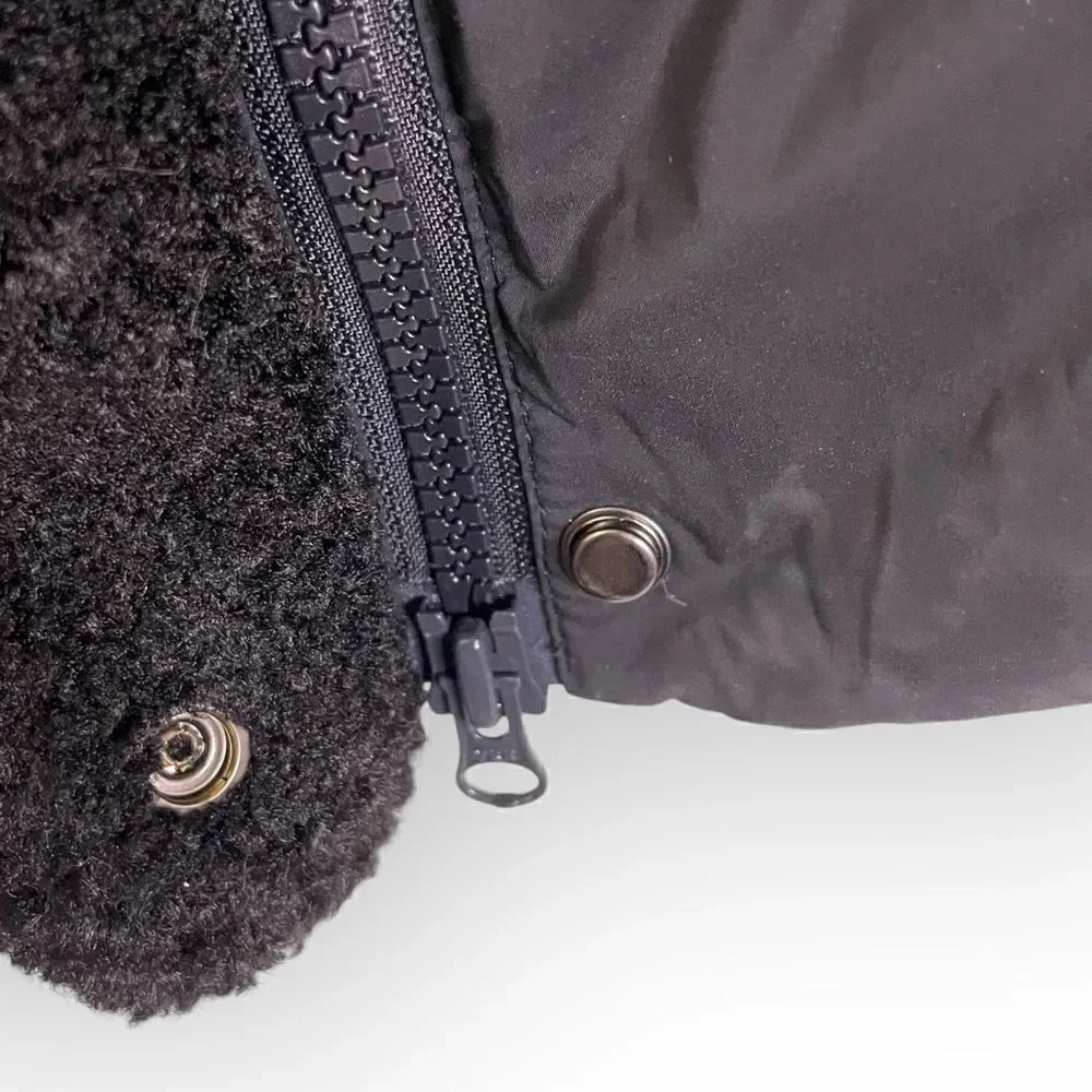 Meotine Sandie Coat Black Long Puffer S/M Down Filled Faux Fur